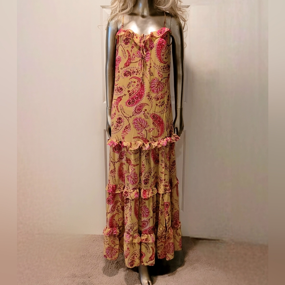 NWT Romantic Paisley Print Crisscross Backless Layered Hem Maxi Dress Sz M - Picture 6 of 14